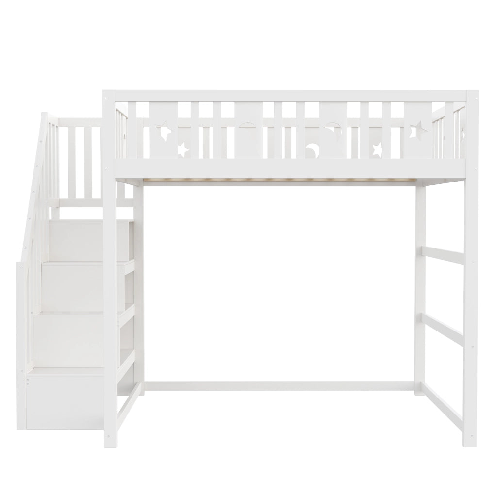 Letto a soppalco 140x200 cm con scala; ripiani e zona divano bianco