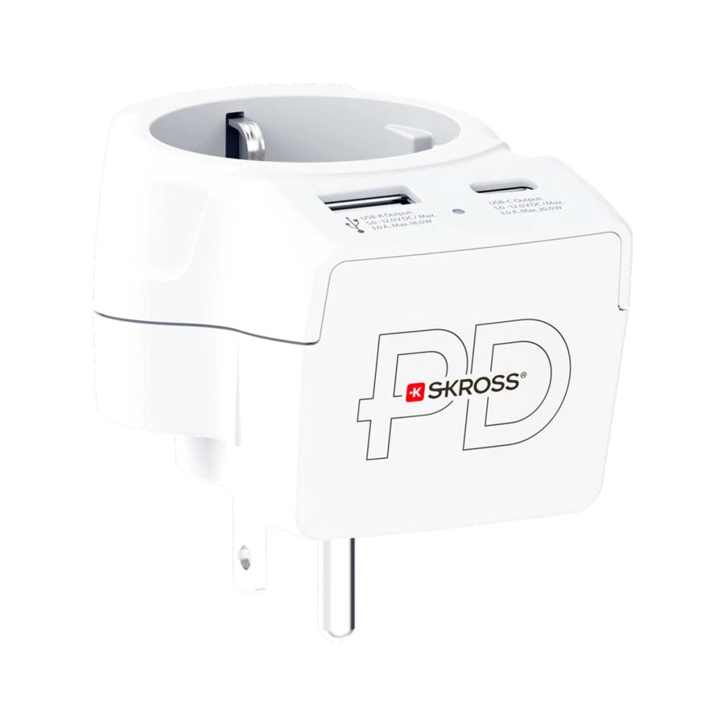 Adattatore di Alimentazione Europa a USA con USB-A / USB-C 16A 4000W Bianco Skross