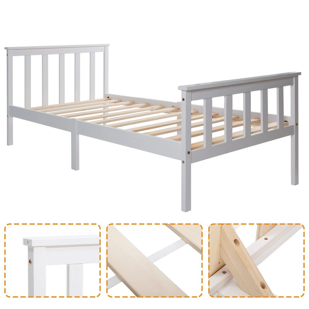 OKWISH Letto Singolo 90×200 cm con Testiera e Doghe Spesse, senza Materasso, in Legno Massello, Bianco