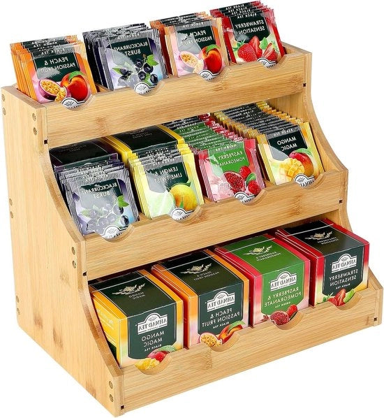 Organizzatore per Thee - Thee e Caffè in legno verticale con 12 contenitori - Cassetto per Thee in bambù 307 x 25 x 205 cm