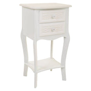 Comodino in legno con 2 cassetti, dimensioni 38x31,3x71 cm.