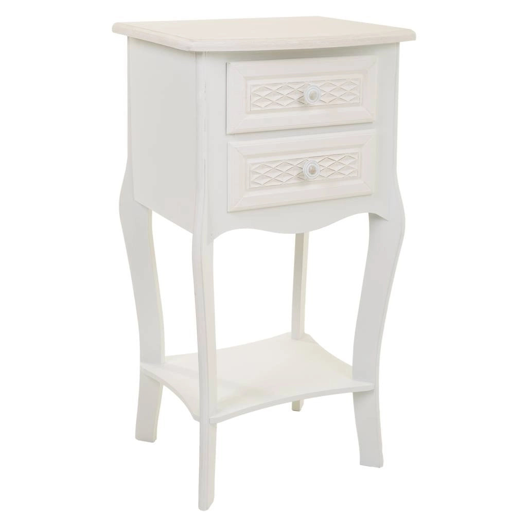 Comodino in legno con 2 cassetti, dimensioni 38x31,3x71 cm.