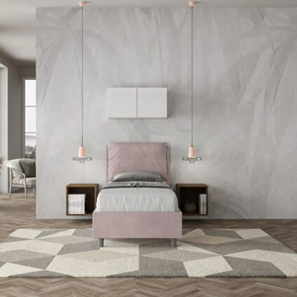 Letto singolo contenitore imbottito 80x200 microfibra glicine Antea
