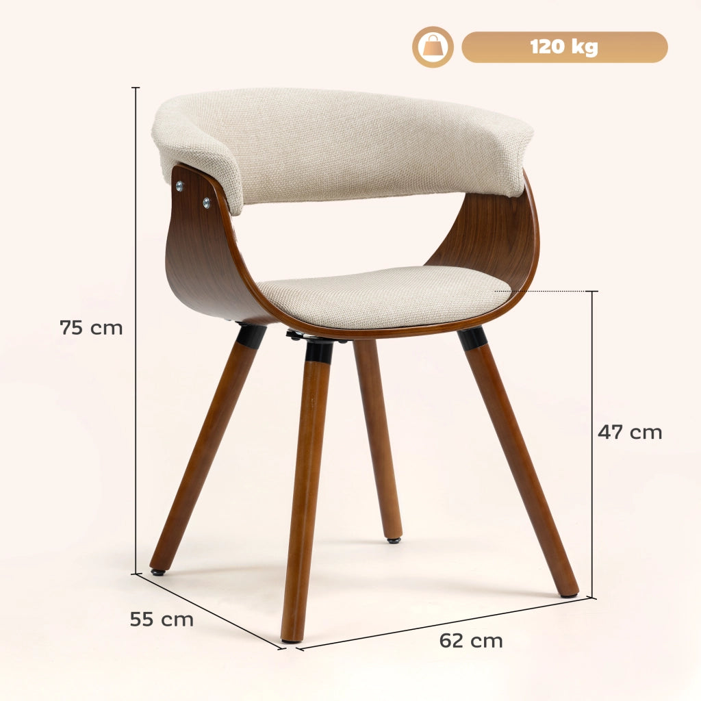 Set 2 Sedie da Pranzo Imbottite ¨C zephmum ¨C Beige con Schienale Curvo e Gambe in Legno Massello