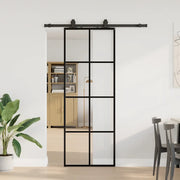 Porta Scorrevole con Ferramenta Nera 76x205 cm in Vetro ESG