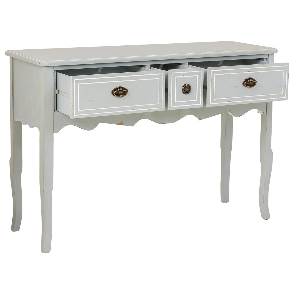 Tavolino da ingresso in legno con 3 cassetti 120x40x82,5