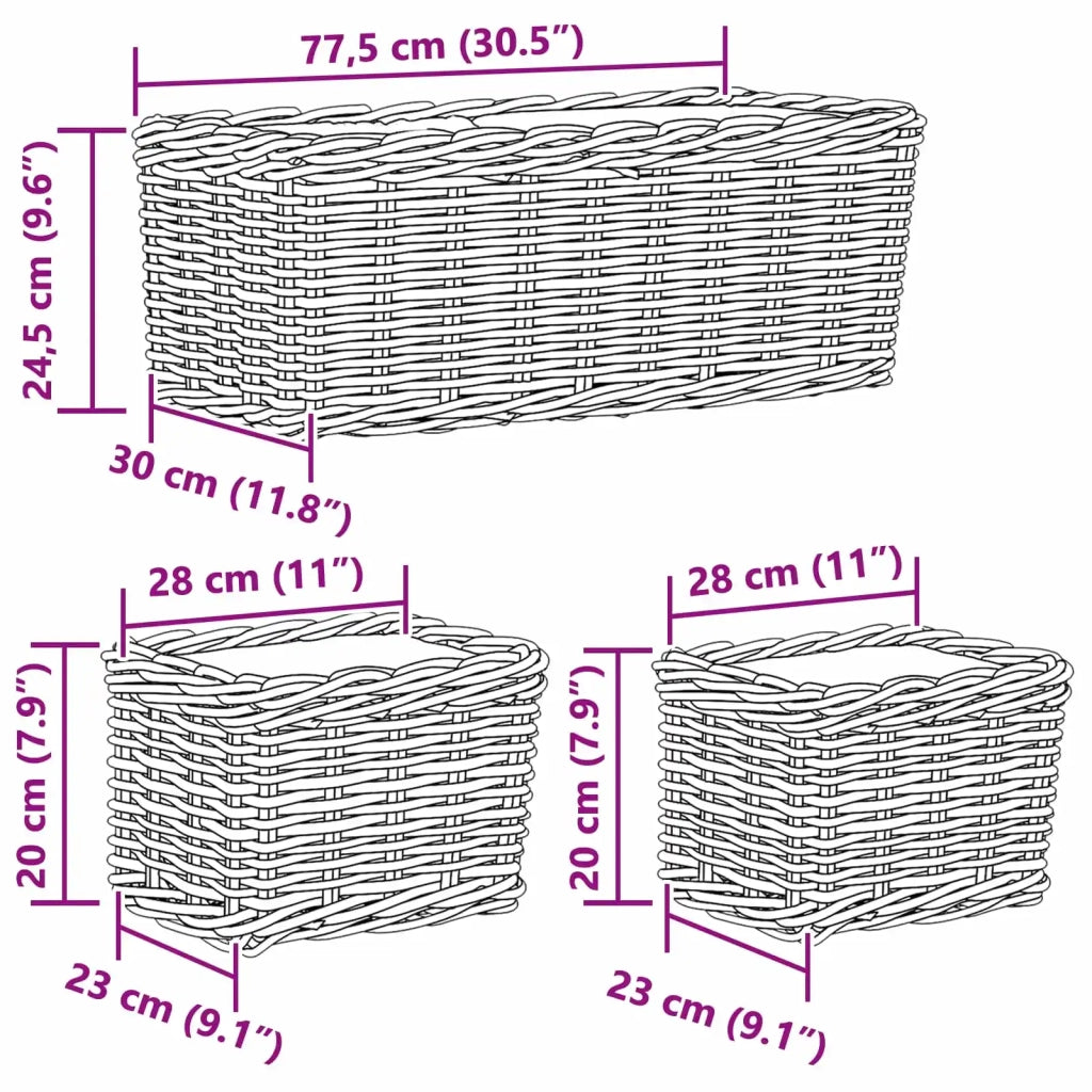 Cestino da Vaso con archiviazione 3 pcs Marrone Rattan Kubu