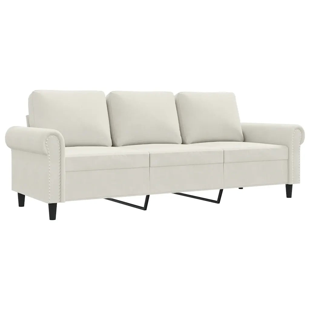 Divano a 3 Posti-Sofa 3 Posti Crema 180 cm in Velluto 650134