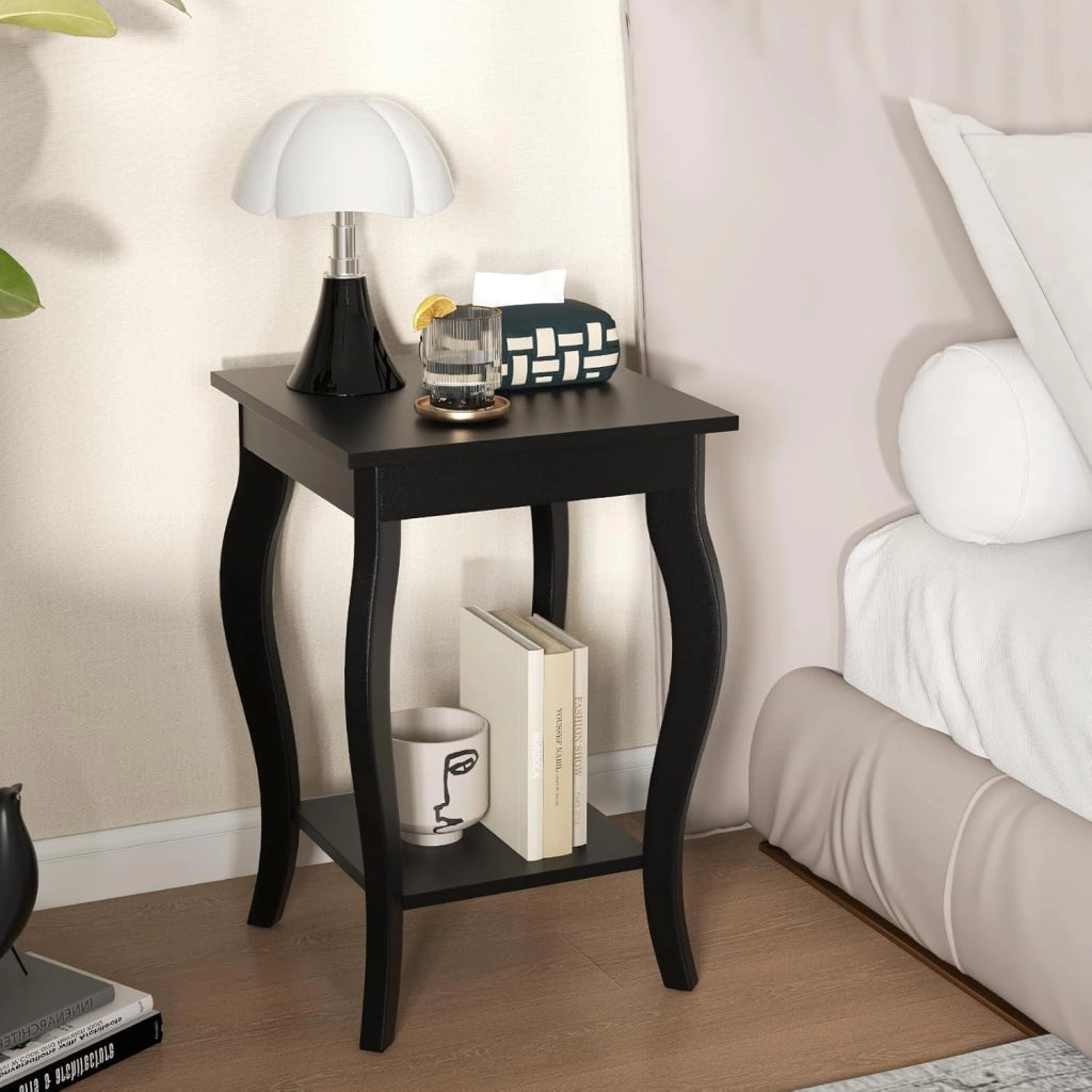 Tavolo Angolare Quadrato, Tavolini Bassi, Tavolini Bassi in Legno, Design a Due Livelli, Multiuso, per Soggiorno, Camera da Letto, Dimensione Compatta (Nero 2)