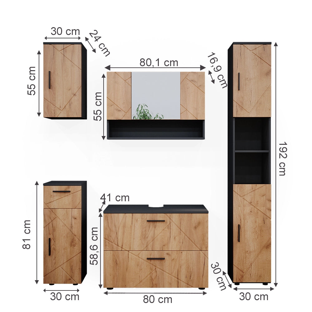 Vicco Set mobili bagno Quercia dorata/antracite 5 parti