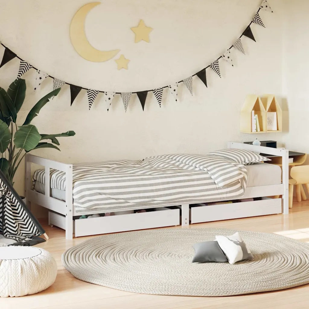 Giroletto Bambini | Letto Infantile | Lettino con Cassetti Bianco 80x200cm Massello di Pino