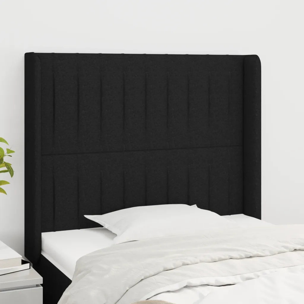 Testiera ad Orecchio-Testata con Orecchie Nera 83x16x118/128 cm in Tessuto 759867