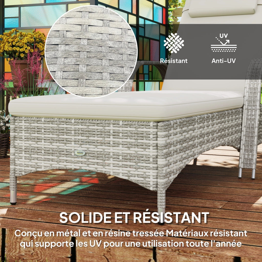 Lettino da spiaggia regolabile con materasso e rotelle ¨C zephmum ¨C grigio chiaro 200x73x30-103 cm