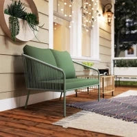 Divano da Giardino 2 Posti in Rattan PE Stile Boho con Cuscini Sfoderabili e Braccioli, Verde