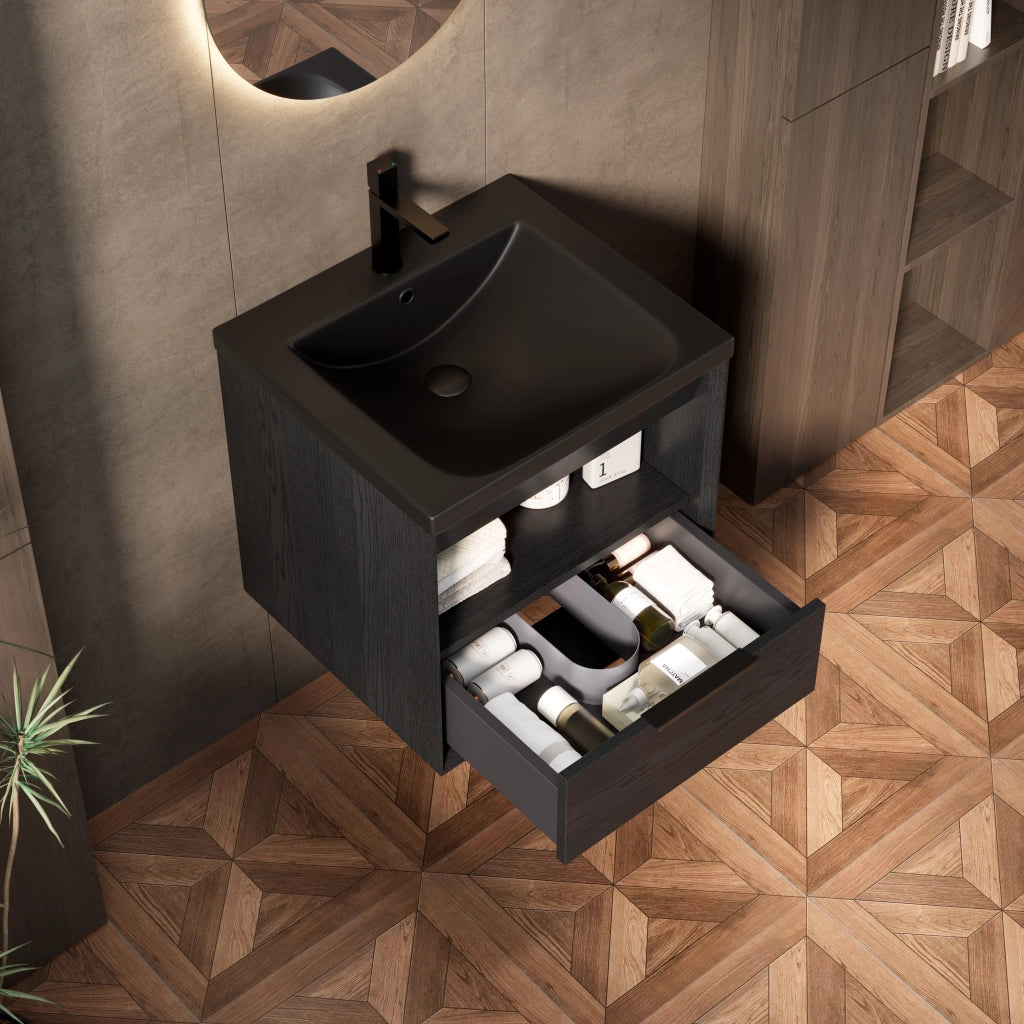 MOBILE DA BAGNO sospeso con lavabo integrato 51 cm ceramica nero