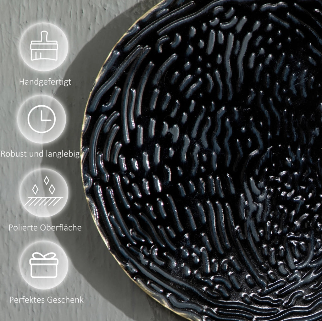 Decorazione da parete 3D ULEVR 121x53 cm in ferro, cerchi ondulati dipinti oro, blu e nero