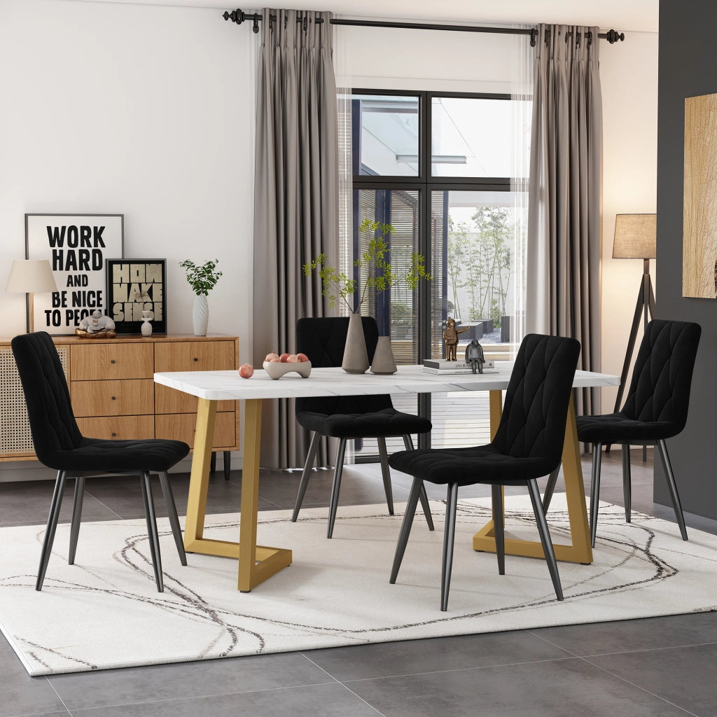 Tavolo da pranzo per 4 persone con 4 sedie, piano in MDF, set moderno per cucina, nero, 117 × 68 × 75 cm