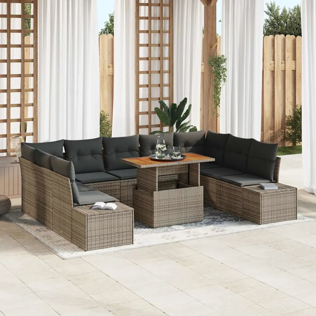 Set Divano da Giardino 10 pcs Grigio Poly Rattan 3358743