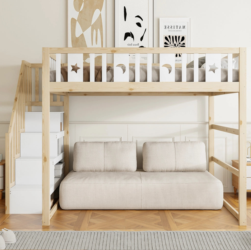 Letto a soppalco per bambini 140x200 cm con scala e ripiani