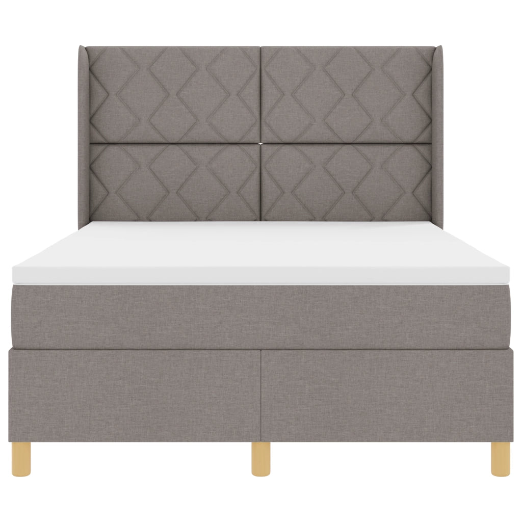 Letto a Molla Box con Materasso e LED Tortora 160x200 cm in Tessuto