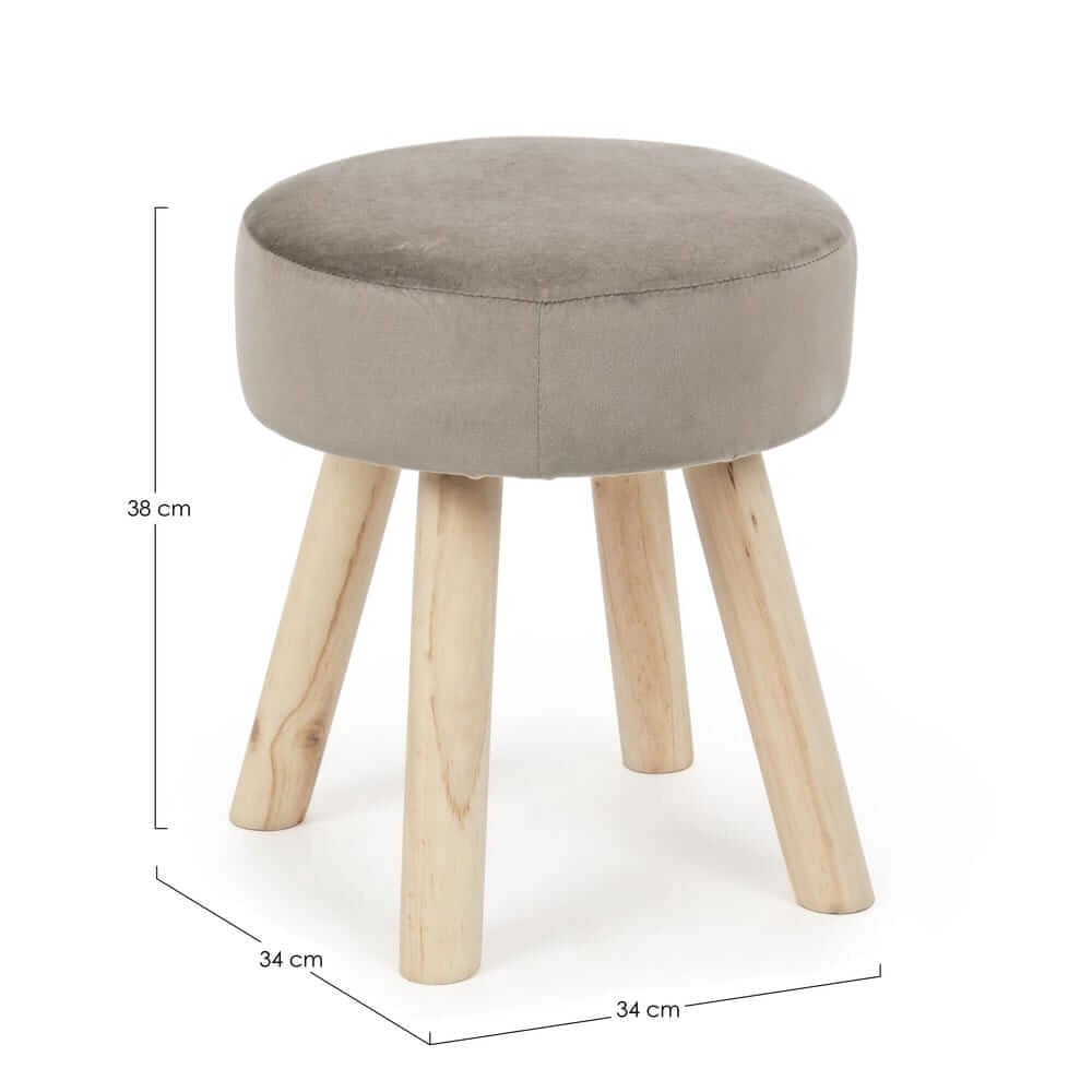 Set di 2 Sgabelli Rotondi in Velluto con Gambe in Legno - MIREILLE