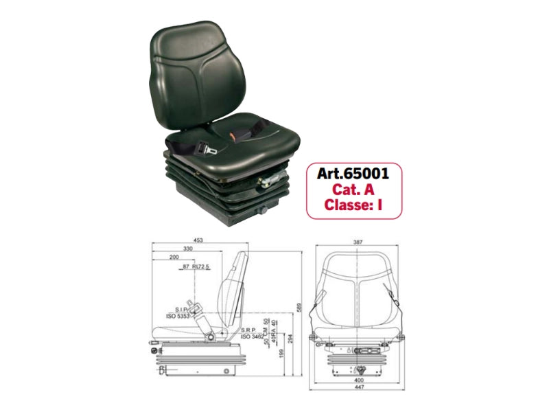 Sedile SC74 omologato molleggio meccanico/pneumatico, cinture, microinterruttore - 65001
