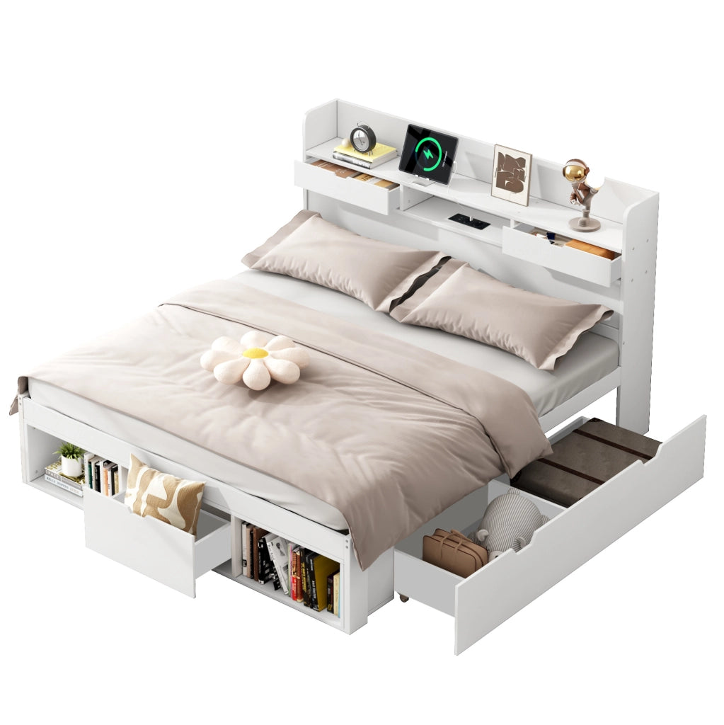 Letto 160x200 cm con USB e ampio spazio contenitore bianco