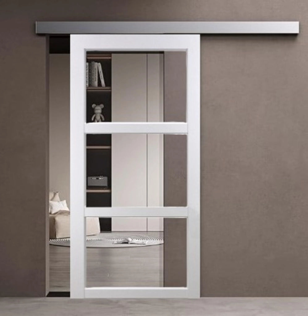 Porta scorrevole Bianco Kenya Vetro trasparente H204 x L73 + Binario in alluminio