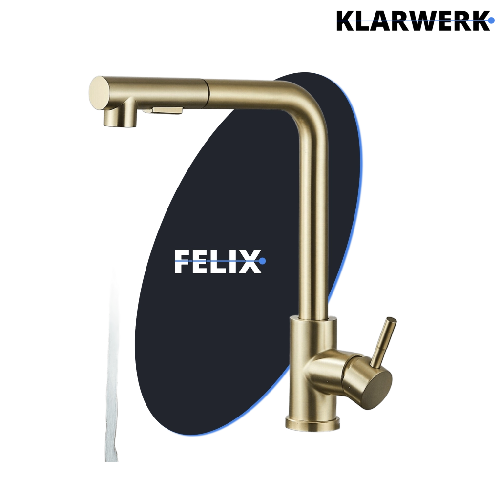 FELIX | rubinetto estraibile di alta qualità in acciaio inox oro opaco | miscelatore bocca dritta | rubinetto catering alta pressione 360° 2 attacchi