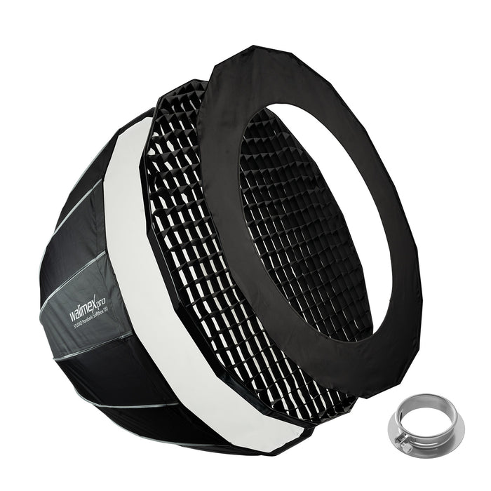 Studio Parabolic Softbox 120 cm + adattatore softbox per Profoto (diametro esterno: 15,2 cm), ruotabile a 360°, con griglia, maschera, adattatore Bowens e borsa per il trasporto