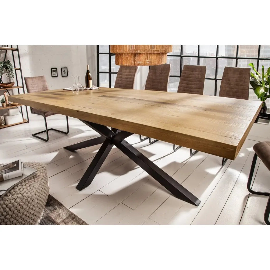 Tavolo da pranzo SOLARA – Legno di pino riciclato e metallo nero – 200 cm – Piano spesso 60 mm – Stile industriale
