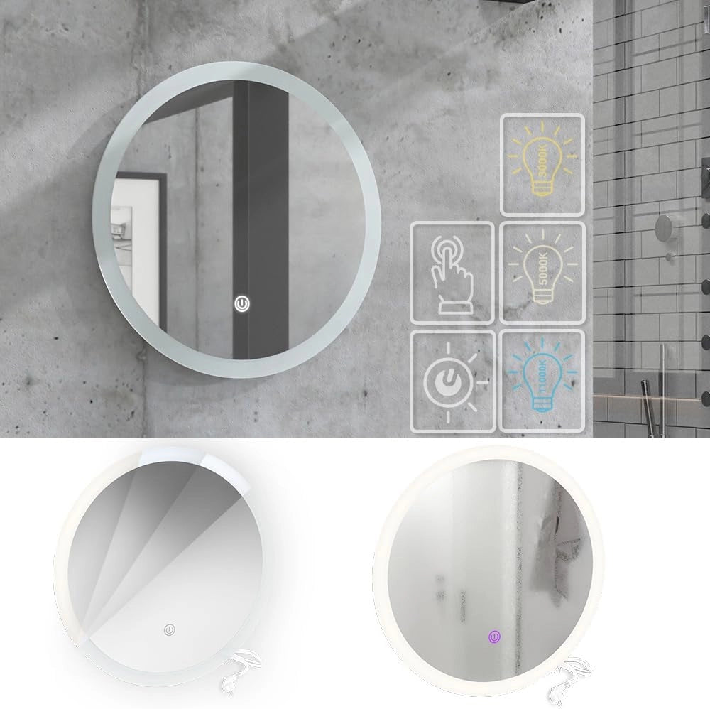specchio bagno, Bianco, 50 x 50 cm Rotondo