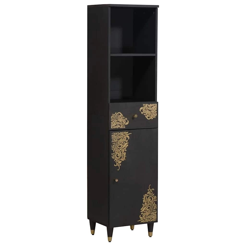 Mobiletto da bagno moderno con cassetto 38 x 33 x 160 cm design elegante e raffinato in legno di mango nero 02_0057897