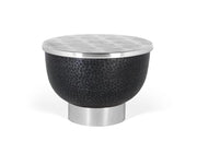 Tavolino rotondo con struttura in alluminio grigio scuro