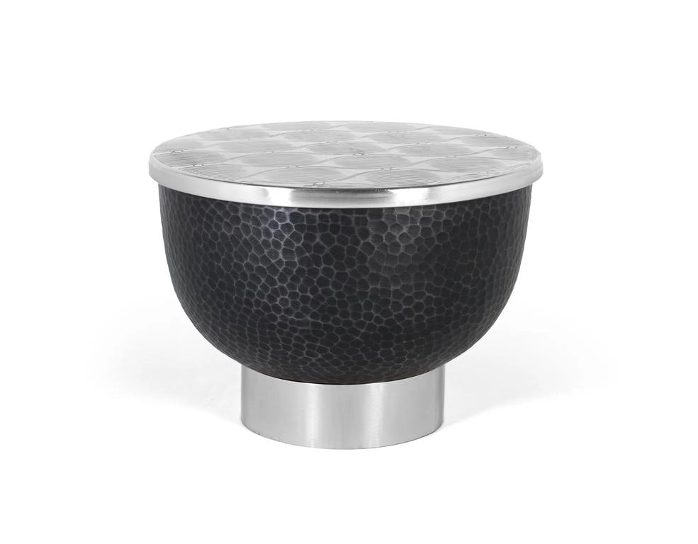 Tavolino rotondo con struttura in alluminio grigio scuro