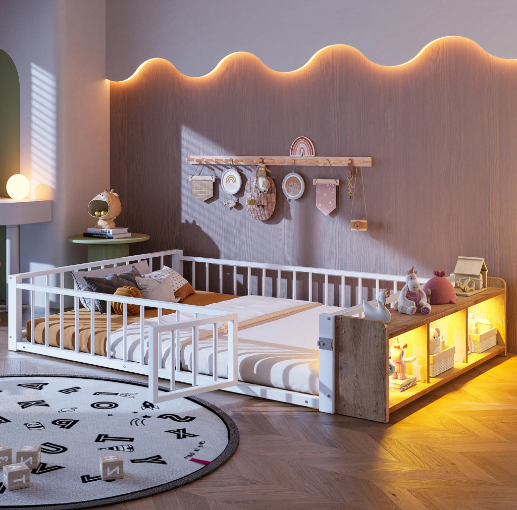 Letto per bambini in metallo con LED e vano 140x200 cm