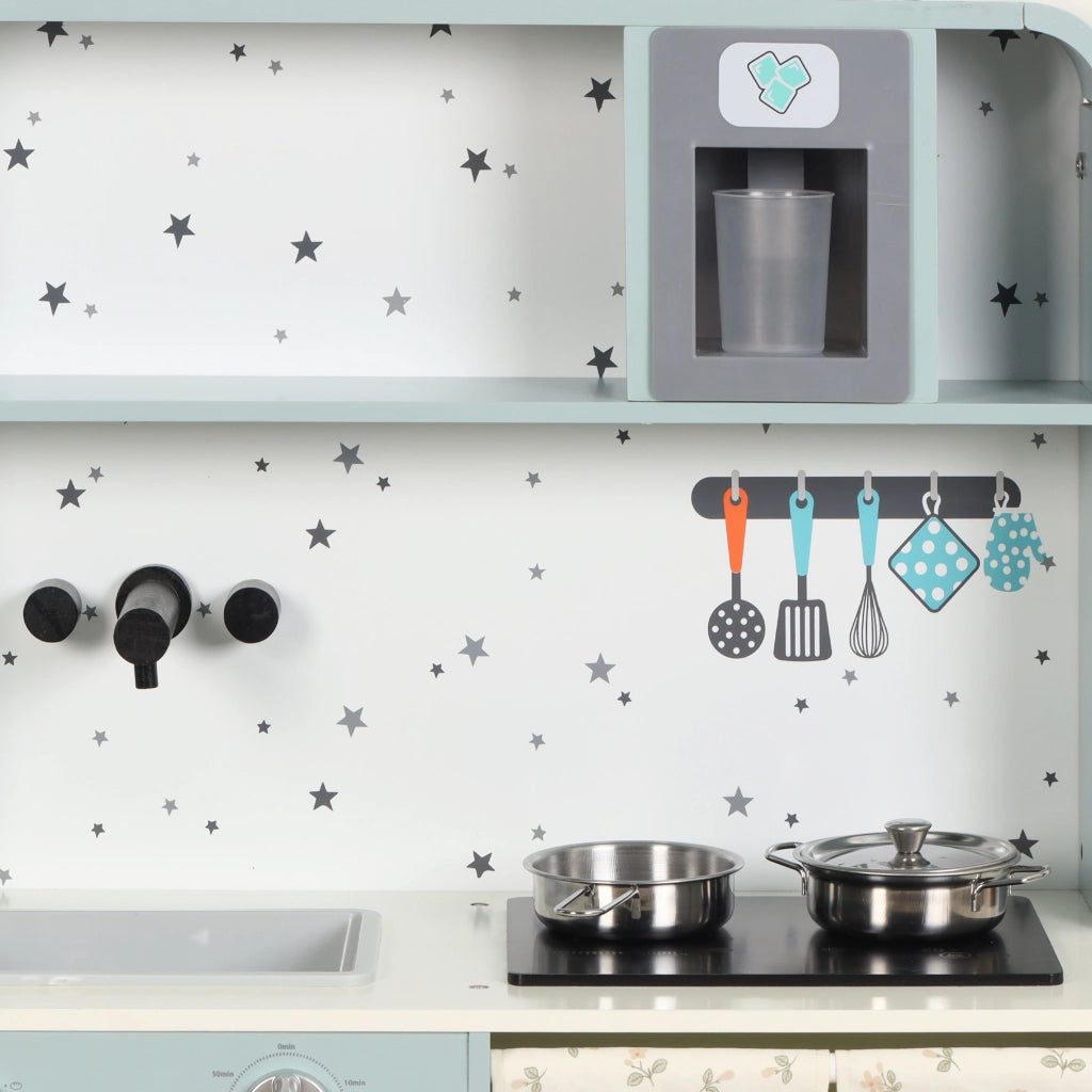 Cucina giocattolo per bambini con fornello, lavello e microonde per cameretta, MDF e plastica, blu, 29×60×81 cm