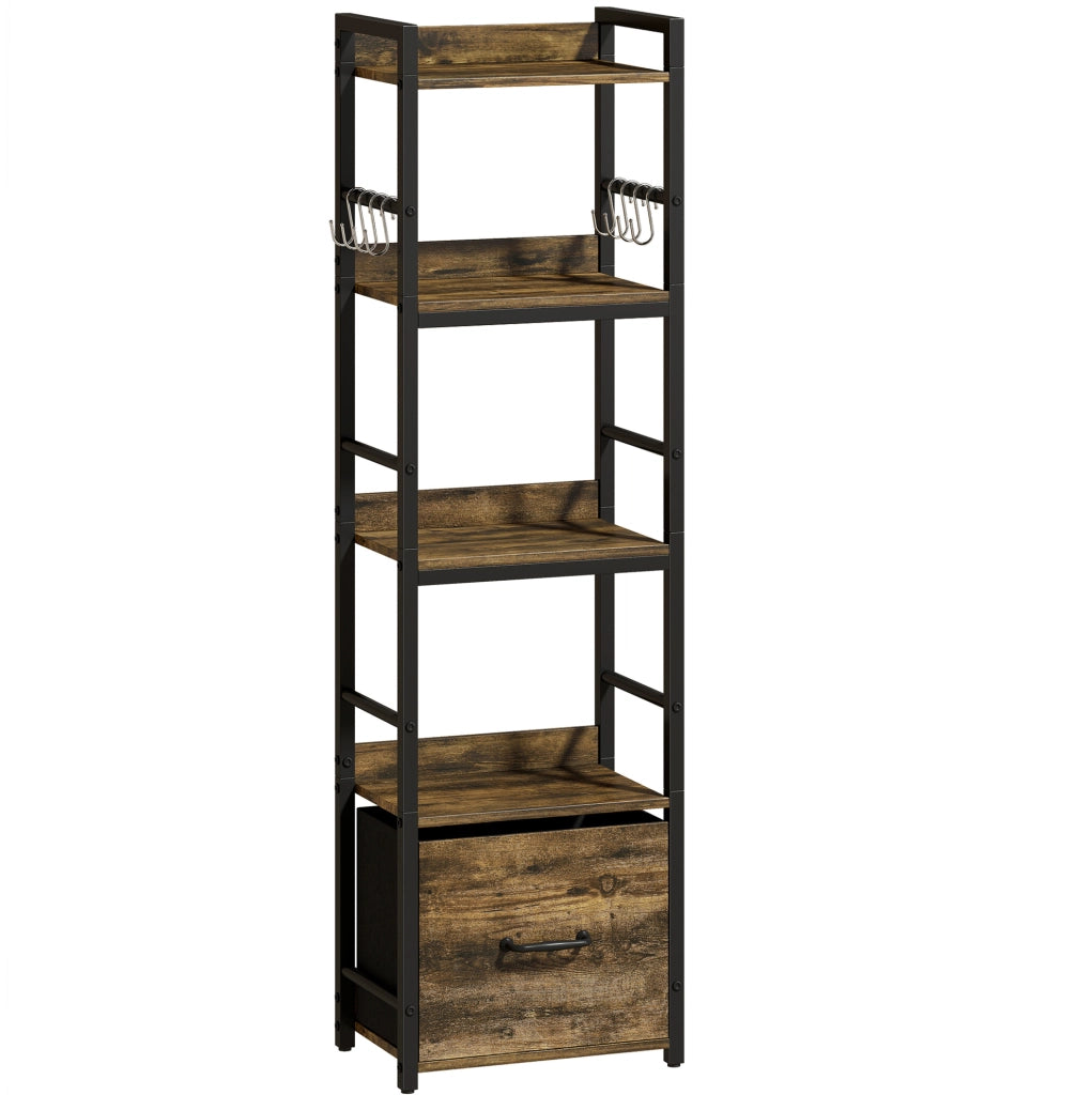 Libreria stretta 4 ripiani con cassetto e 8 ganci