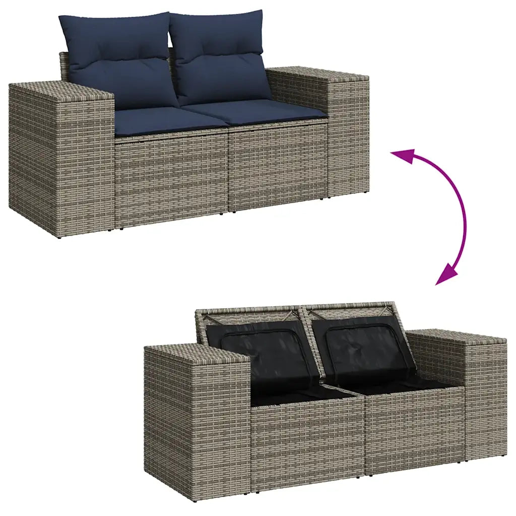 Set Divano da Giardino 9pz con Cuscini Grigio Polyrattan Acacia 3326832