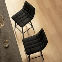 Set 2 Sgabelli da Cucina Stile Nordico in Tessuto Effetto Velluto e Metallo, 45x47x84 cm, Nero