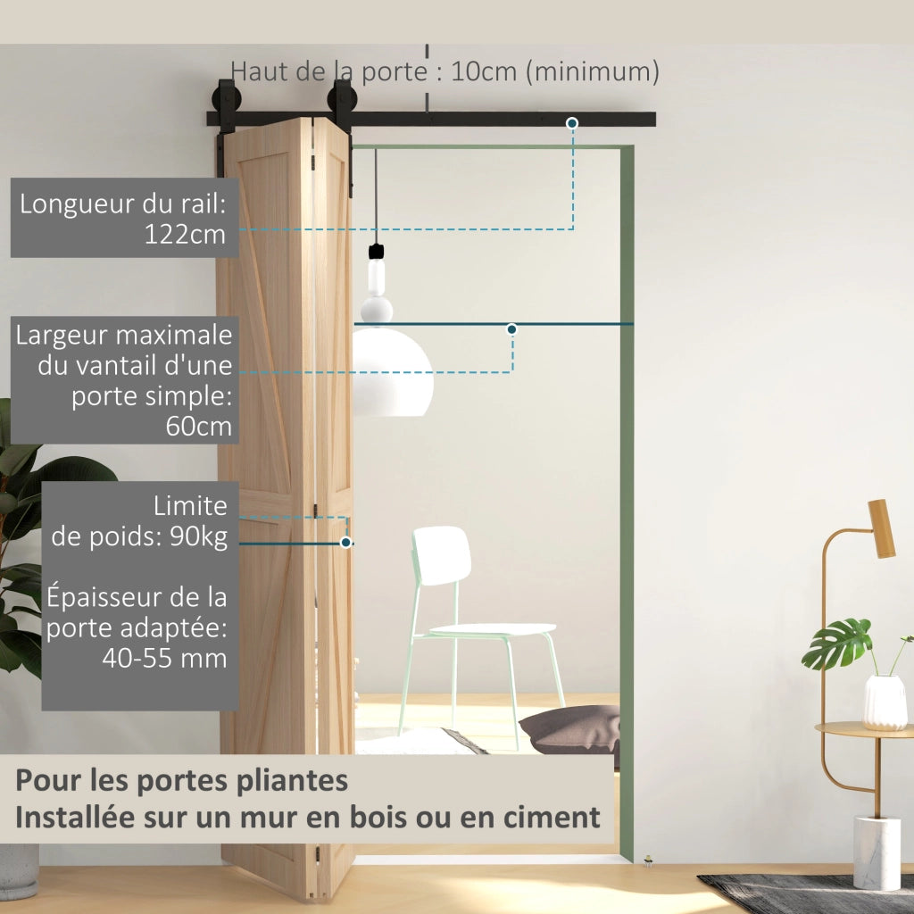 Kit binario scorrevole per porte a soffietto ¨C zephmum ¨C acciaio per 2 porte 122 cm
