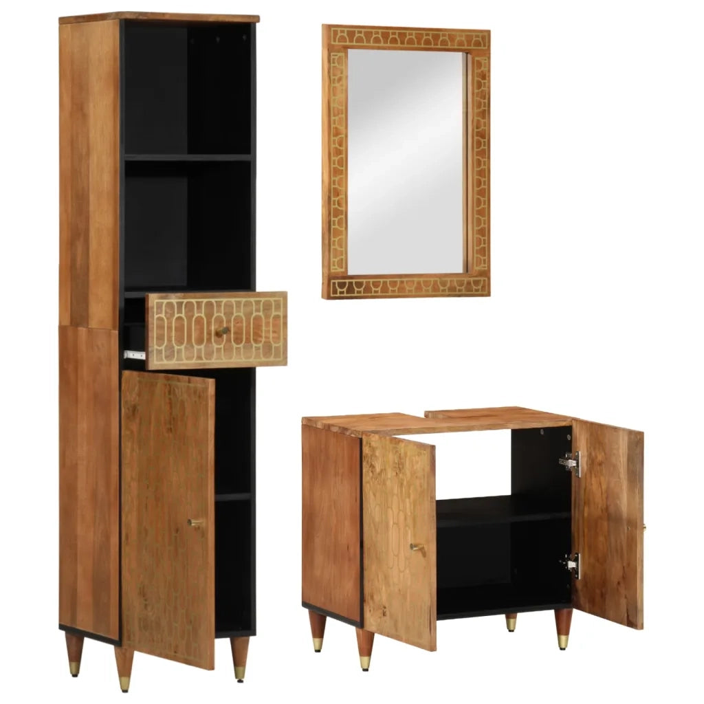 vidaXL Set Mobili da Bagno 3pz in Legno Massello di Mango