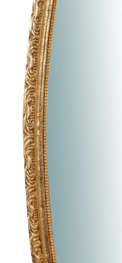 Biscottini Specchiera da parete in legno finitura foglia oro anticato L52xPR4,5xH133 cm Made in Italy