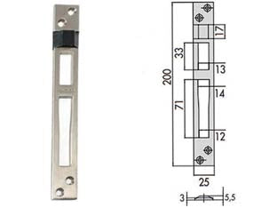 CONTROPIASTRE PER SERRATURE INFILARE PROFILATI IN ALLUMINIO 06462 01  mm.25x200, spessore mm.5,5 (0646201)    CISA