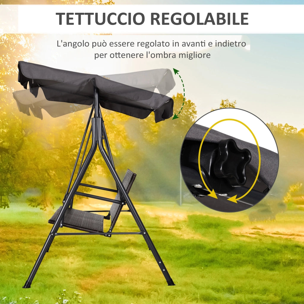 Dondolo da Giardino 2 Posti con Tettuccio Regolabile ¨C zephmum ¨C Marrone Grigio 140x110x151 cm
