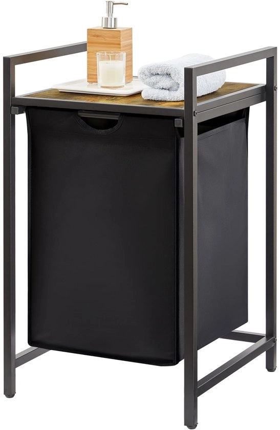 Asseccoletto Piccolo con Scomparto, 69L Asseccoletto con Tasche Estensibili, Asseccoletto, Box per Asciugatrice, Asseccoletto per Bagno, Camera da Letto, Bagno, 45x35x72 cm, Nero