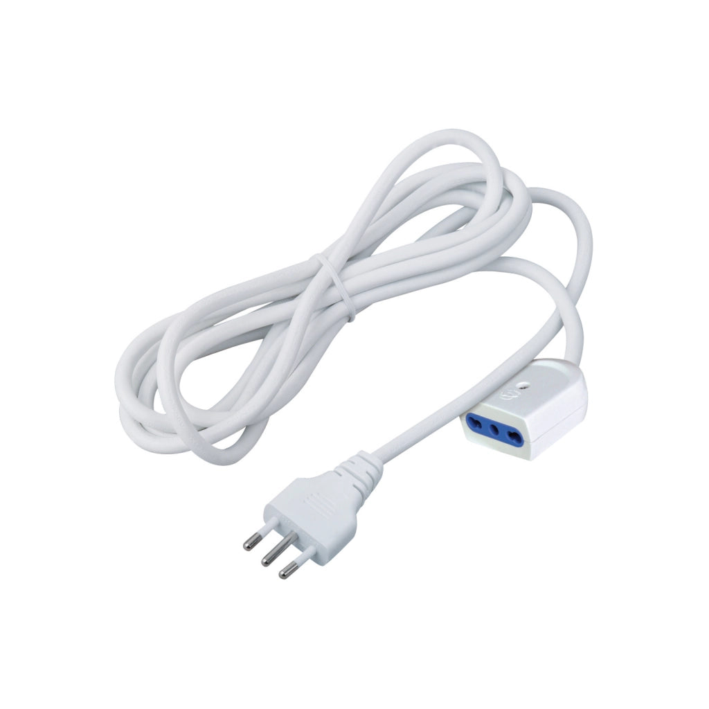 Alcapower Prolunga elettrica bipasso 16A 250V con cavo da 5 metri, spina 3 poli 16A e presa 10/16A per uso domestico e ufficio colore bianco