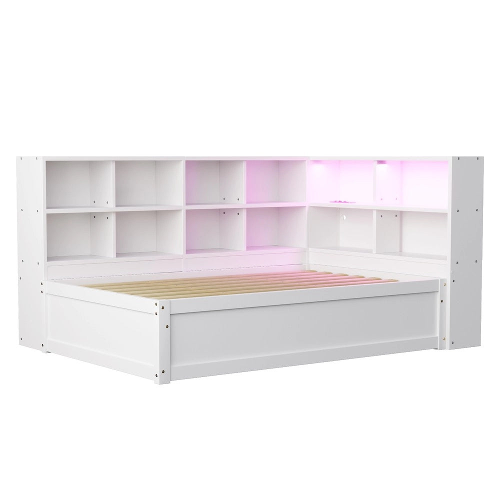 Letto Singolo Multifunzione con Contenitore, LED e Prese ¨C MINIMAL ¨C Legno Massello Bianco 90x200
