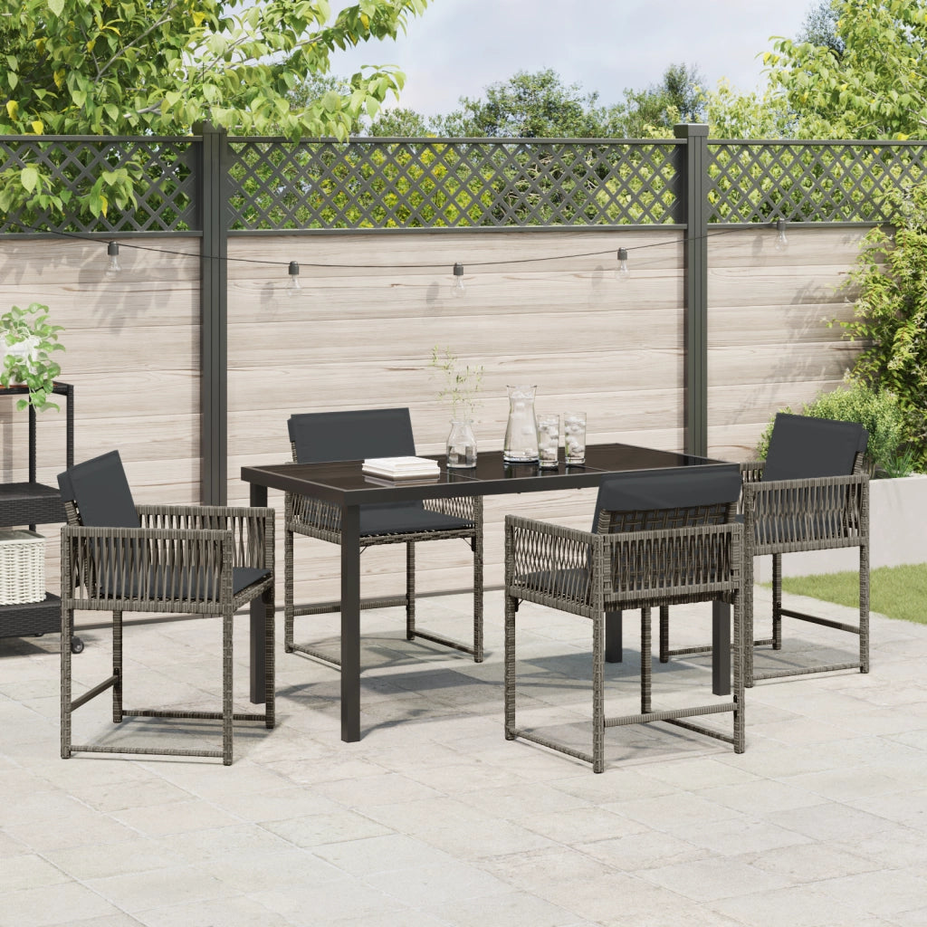 Set da Pranzo da Giardino 5 Pezzi con Cuscini Grigio Rattan Polimerico
