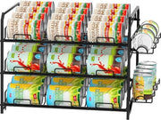 Rack per contenitori in acciaio - conservazione per armadi cucina o superfici di lavoro - 3 livelli dispensatore di contenitori - nero